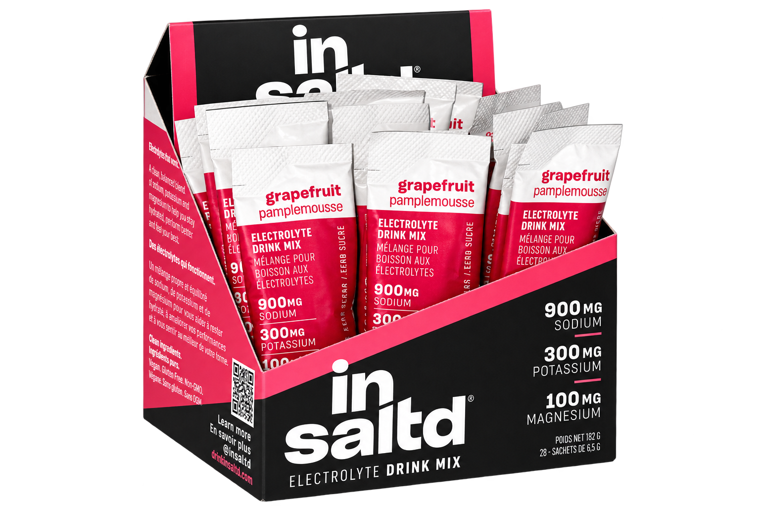 Insaltd grapefruit 28-stick box opened into a countertop display